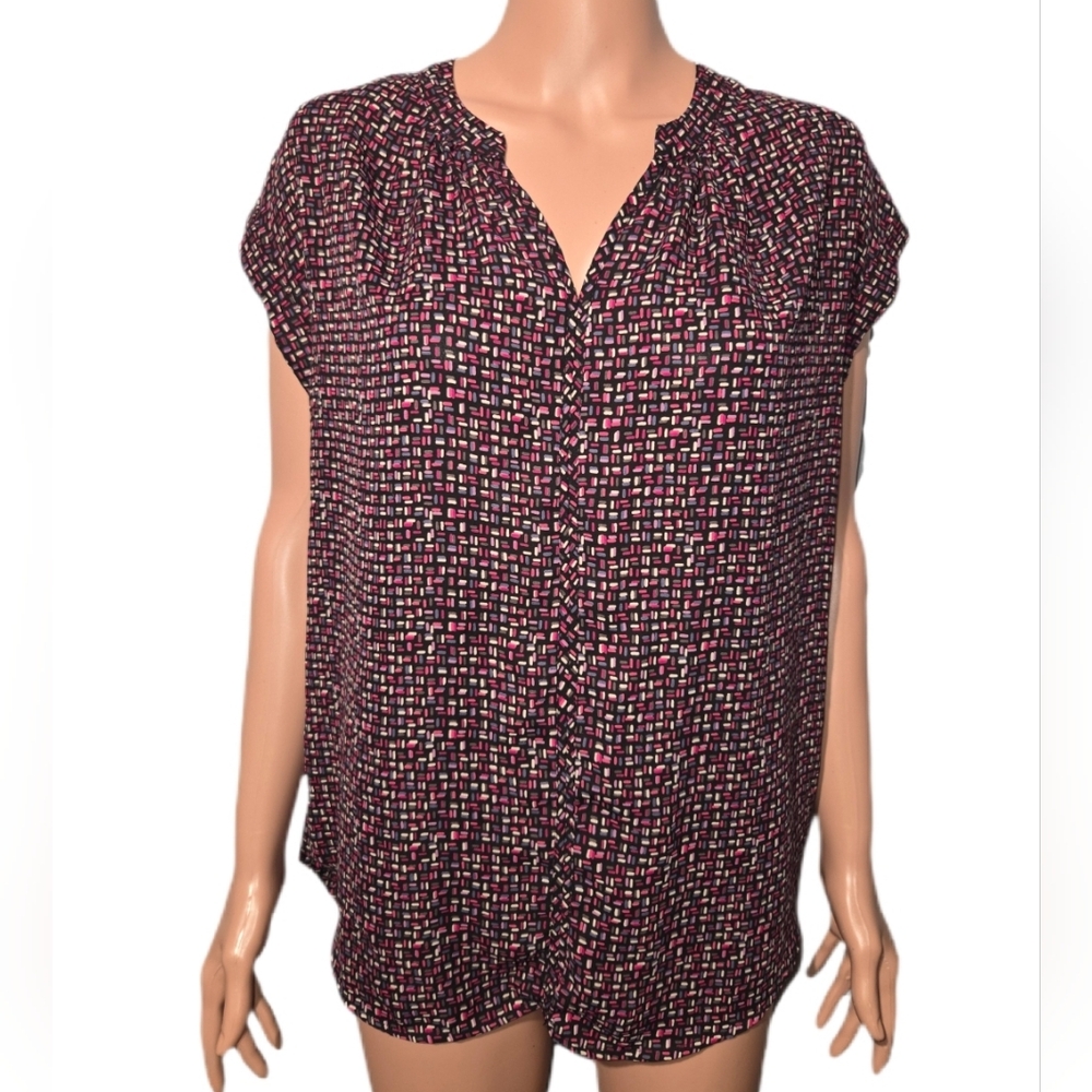 Pleione Black and Pink Patterned Blouse